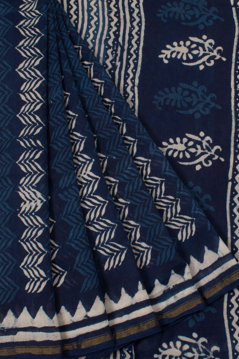 Dabu Printed Chanderi Silk Cotton Saree with Floral Design