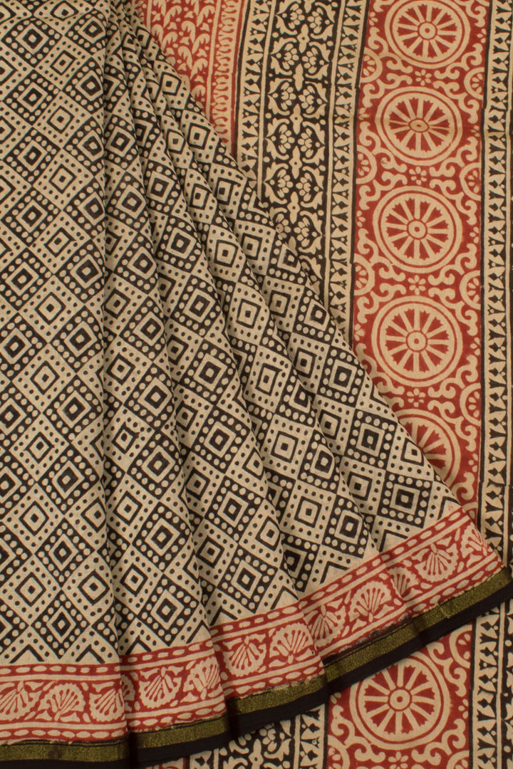 Hand Block Printed Chanderi Silk Cotton Saree with Geometric Design 