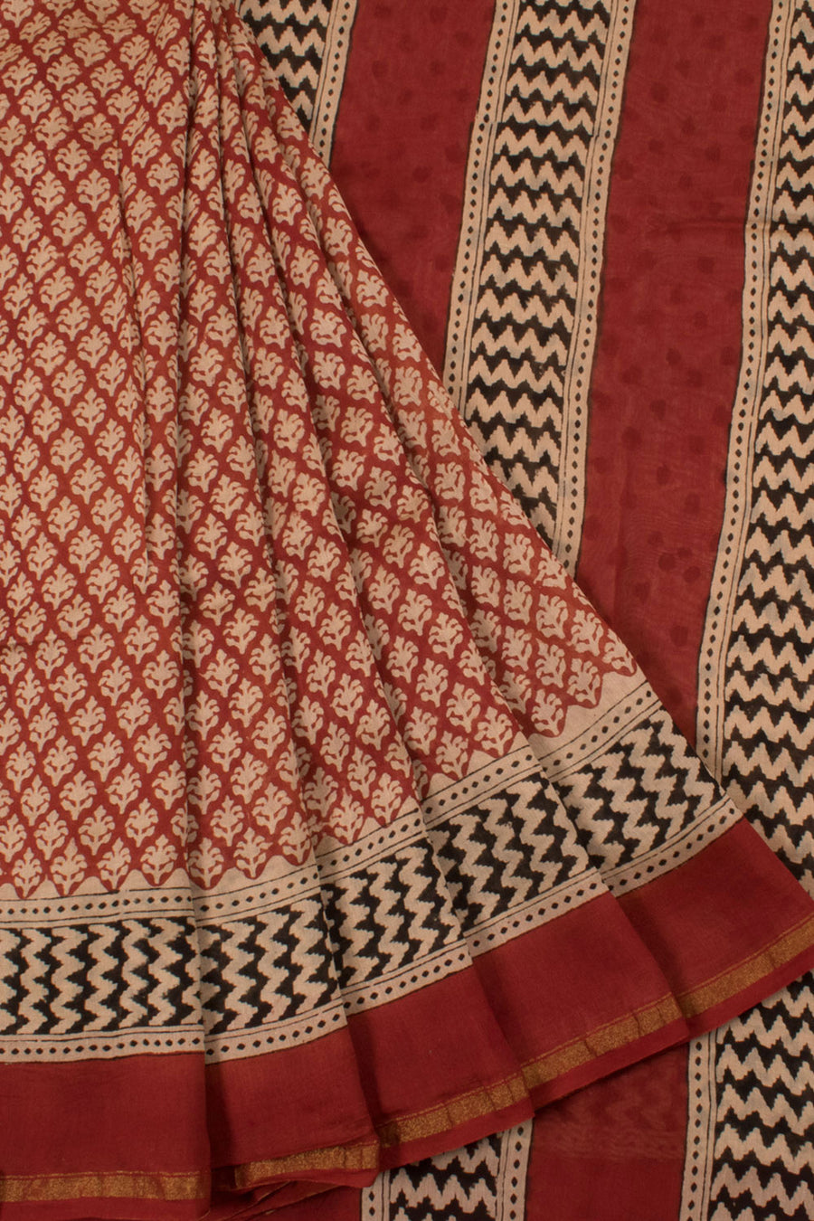 Hand Block Printed Chanderi Silk Cotton Saree with Floral Design 
