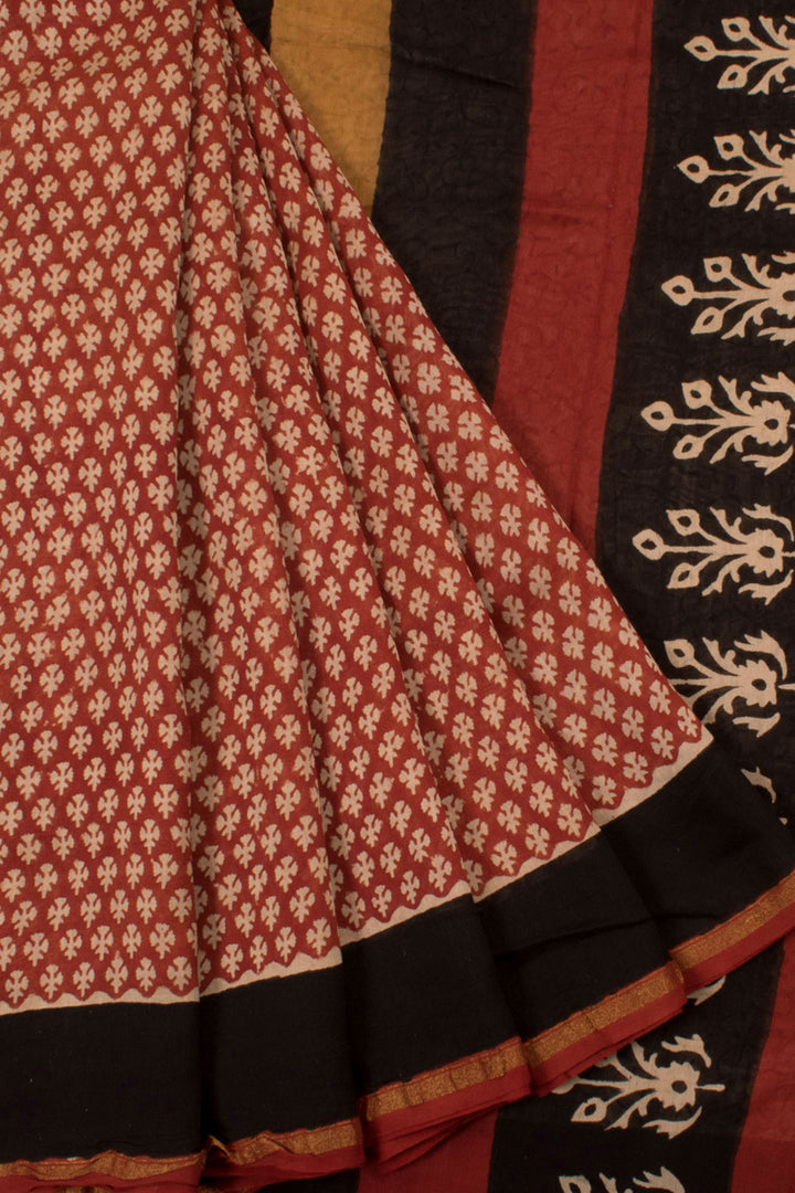 Hand Block Printed Chanderi Silk Cotton Saree with Geometric Design