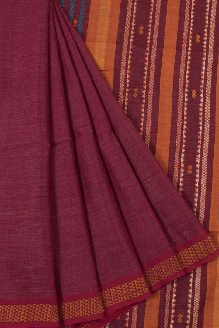 Handloom Odisha Tussar Cotton Saree with Stripes Pallu and Diamond Border
