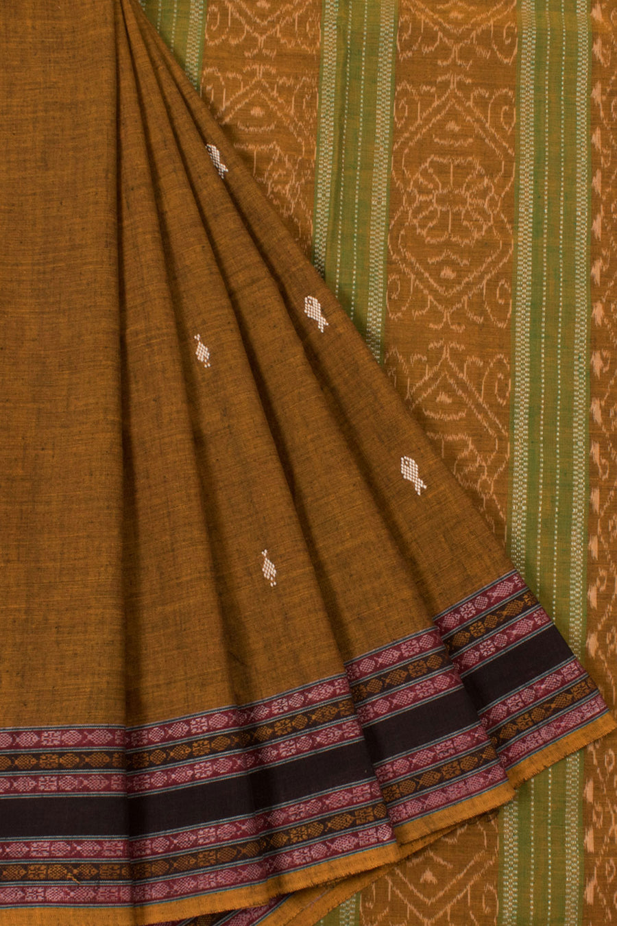 Handloom Odisha Cotton Saree with Fish Motifs and Ikat Pallu