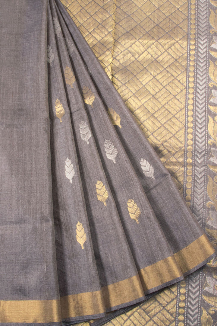 Silver Grey Chhattisgarh Tussar Silk Saree 10059705
