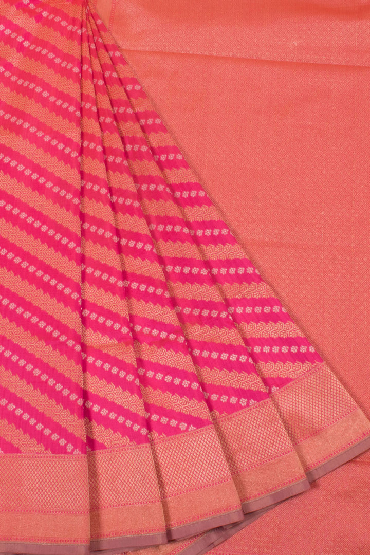 Handloom Banarasi Katrua Katan Silk Saree with Diagonal Jaal Design and Diamond Border