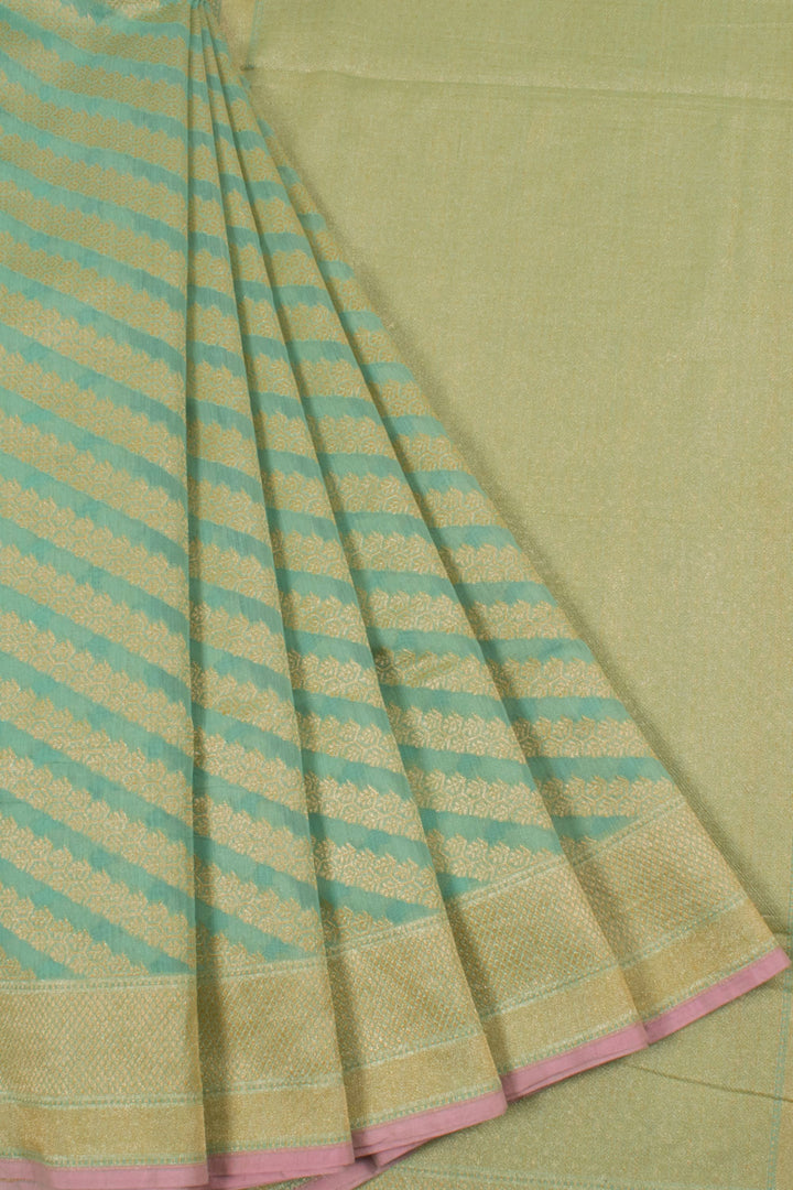 Handloom Banarasi Katrua Silk Cotton Saree with Diagonal Jaal Design