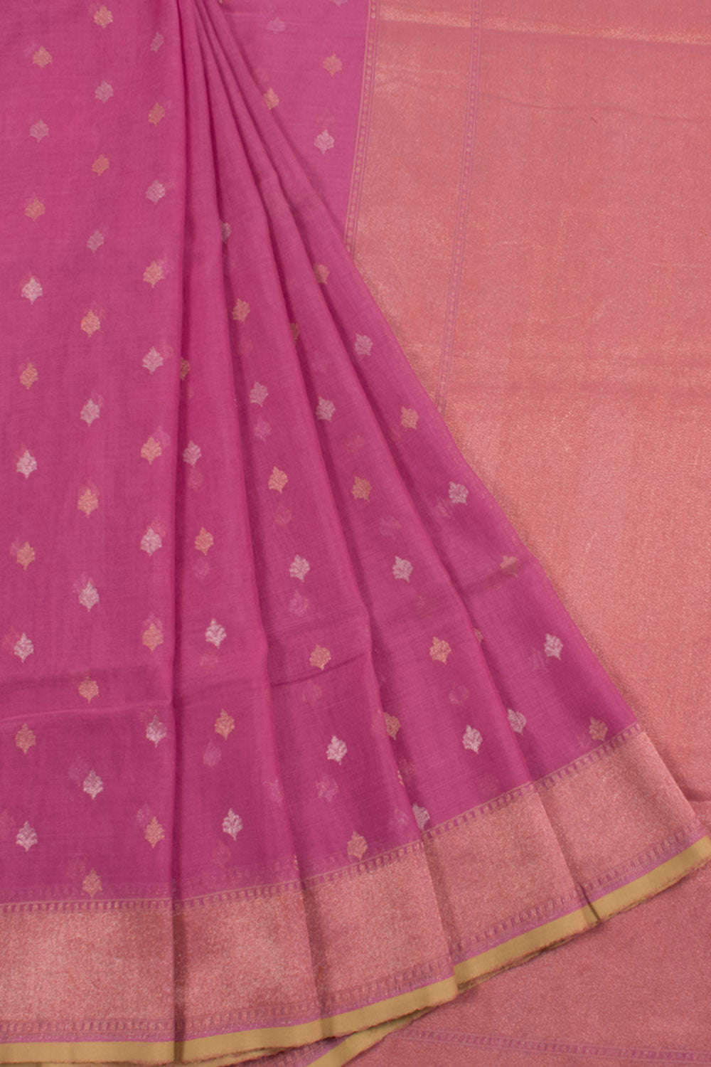 Handloom Banarasi Kadhwa Silk Cotton Saree with Sona Chaandi Floral Butis and Tissue Border