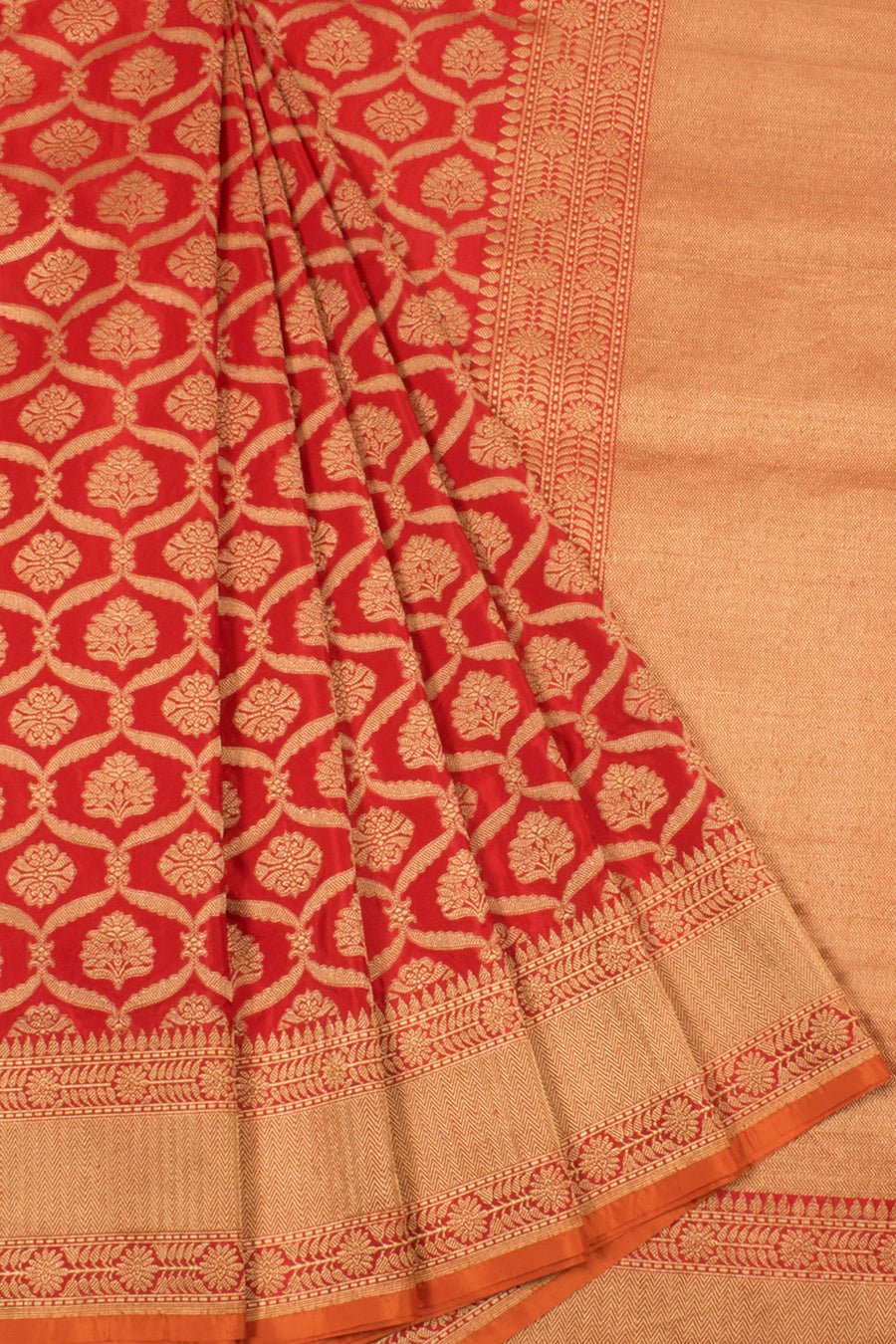 Handloom Banarasi Katrua Katan Silk Saree with Floral Jaal Design