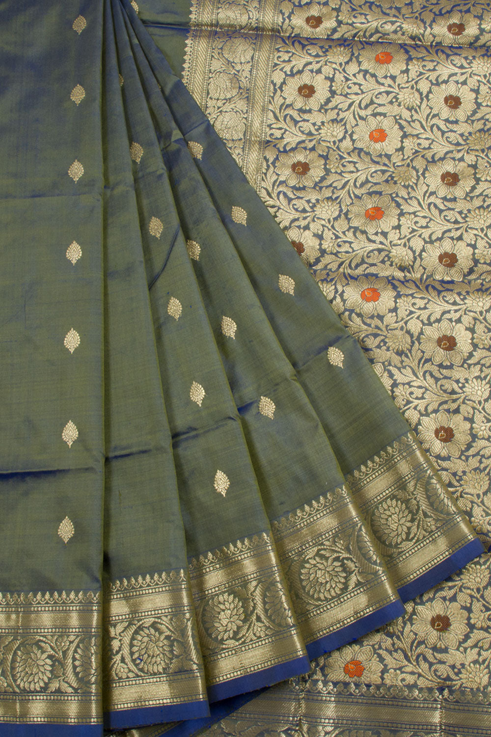 Greenish Blue Handloom Banarasi Silk Saree 10061275