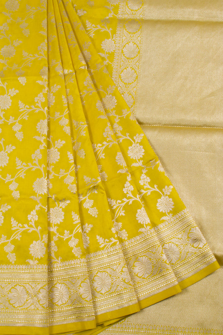 Yellow Handloom Banarasi Katrua Silk Saree 10061290