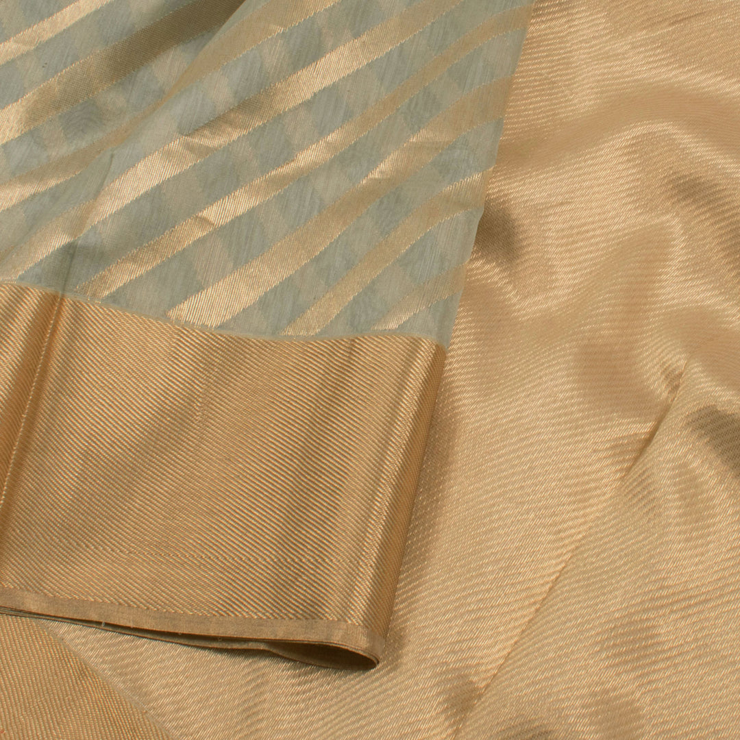 Handwoven Chanderi Silk Cotton Saree with Diagonal Zari Stripes Design 