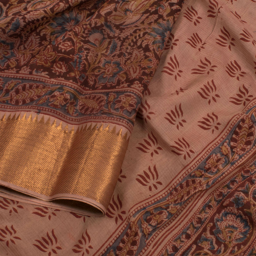 Ajrakh Printed Silk Cotton Saree with Floral Motifs and Zari Border