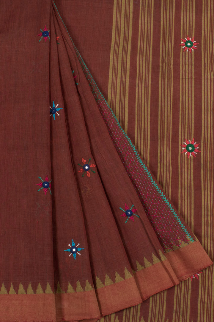 Handloom Natural Dye Khadi Cotton Saree with Lambani Embroidery and Mirror Work