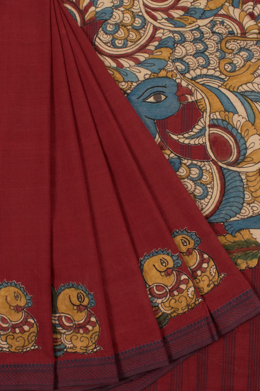 Handloom Natural Dye Mangalgiri Cotton Saree with Kalamkari Applique Embroidery