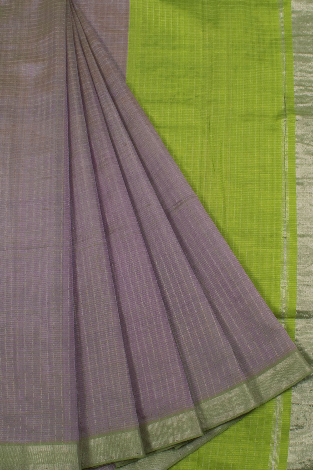 Handwoven Mangalgiri Silk Saree with Stripes Design and Embellished Blouse