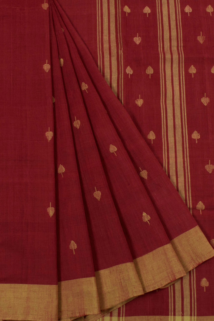 Handloom Natural Dye Khadi Cotton Saree with Floral Motifs and Kalamkari Applique Blouse