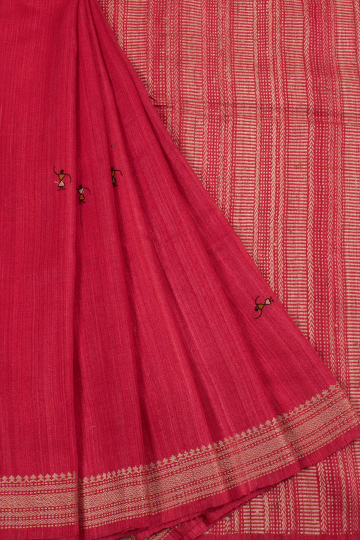Handloom Tussar Silk Saree with Embroidered Warli Design