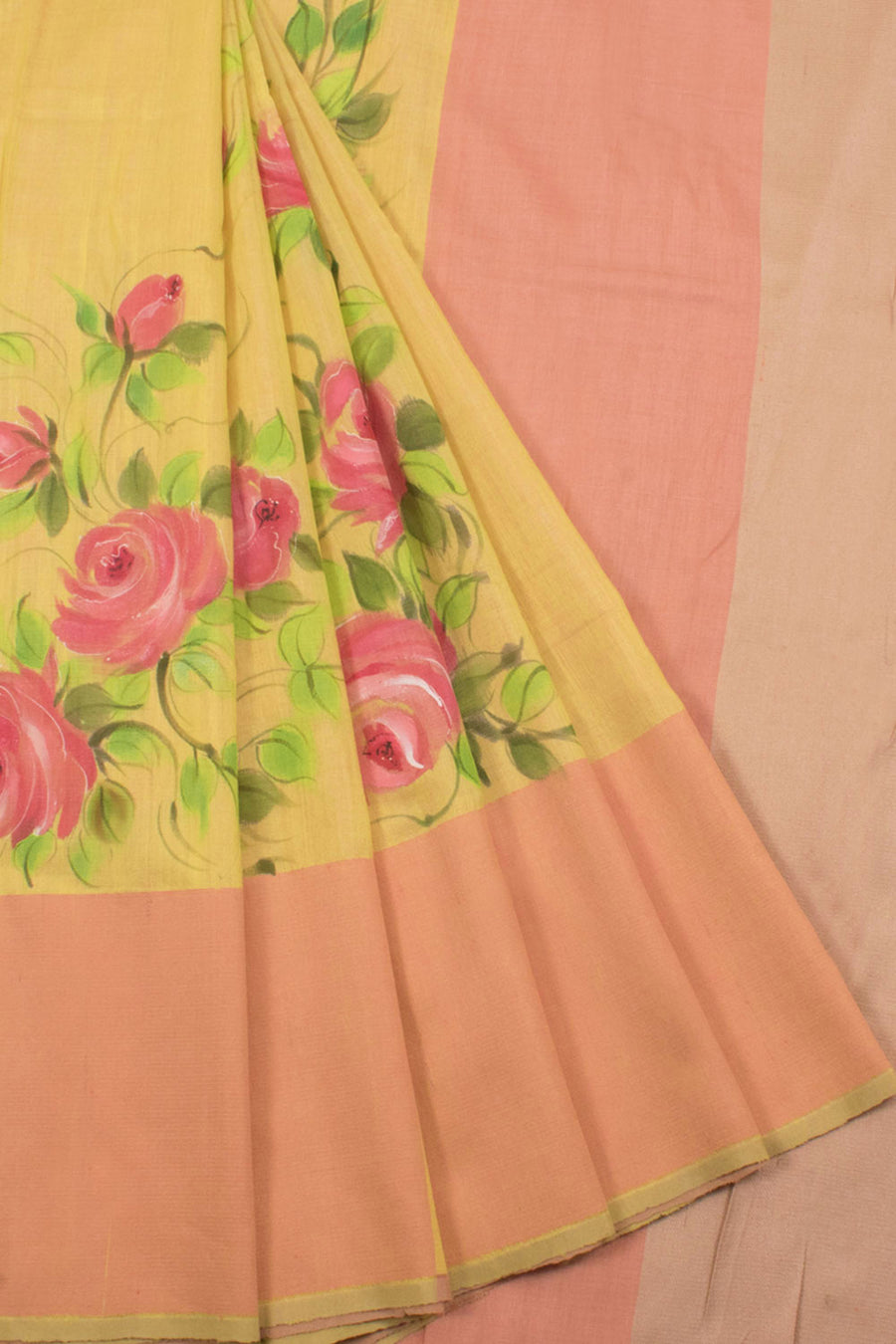 Hand Painted Tussar Silk Saree with Floral Design