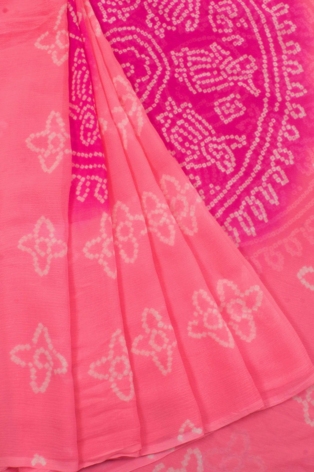Handcrafted Bandhani Chiffon Saree with Floral Design