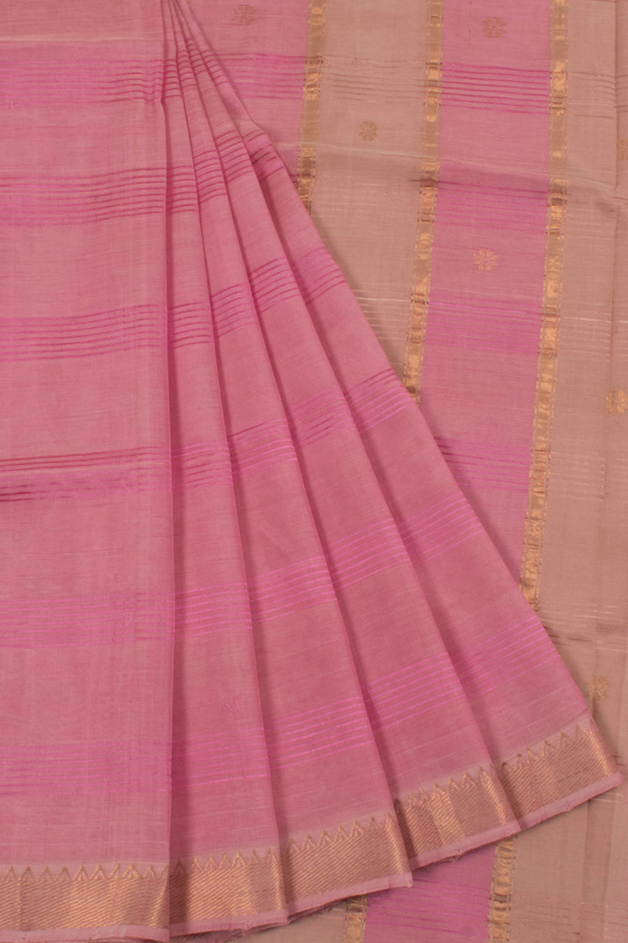 Handloom Mangalgiri Silk Saree with Stripes Design and Applique Embroidered Blouse
