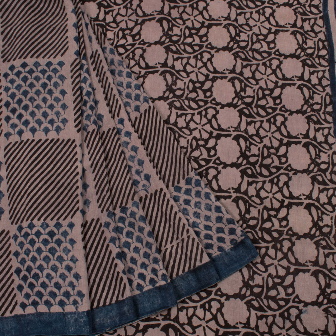 Dabu Printed Natural Dye Linen Saree 10054467