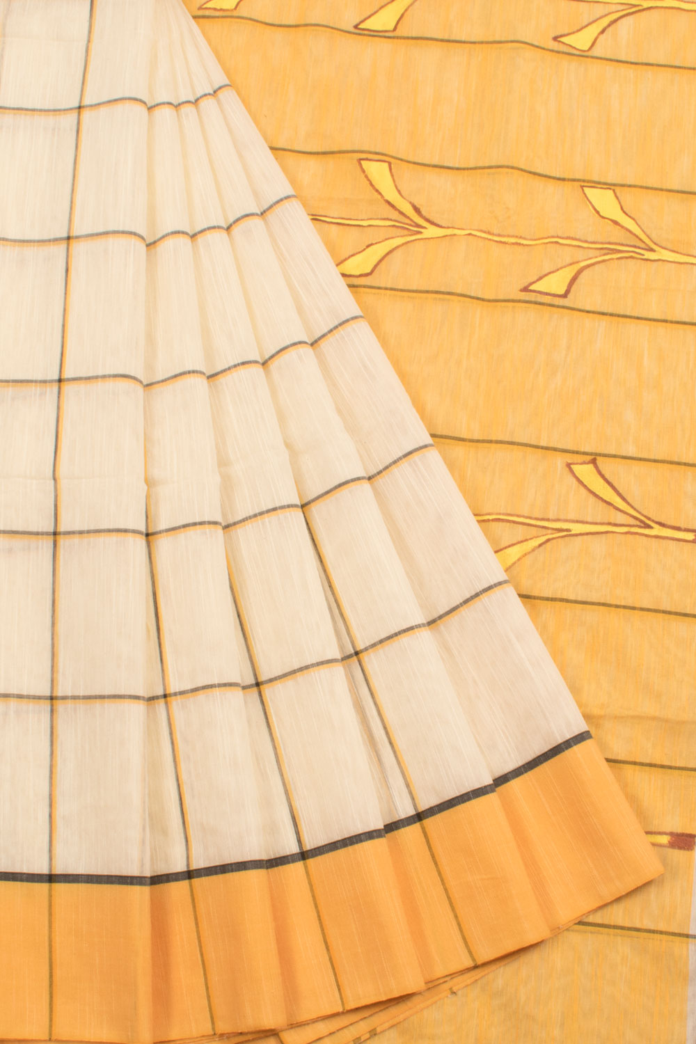 Handloom Bengal Cotton Saree with Checks Design and Hand Painted Pallu