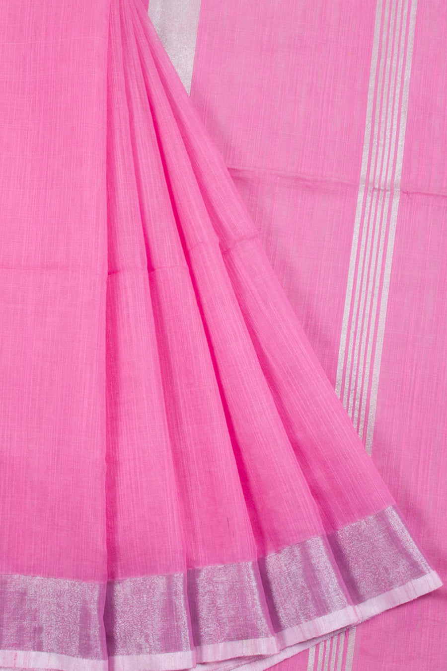 Handloom Bengal Cotton Saree with Silver Zari Border 