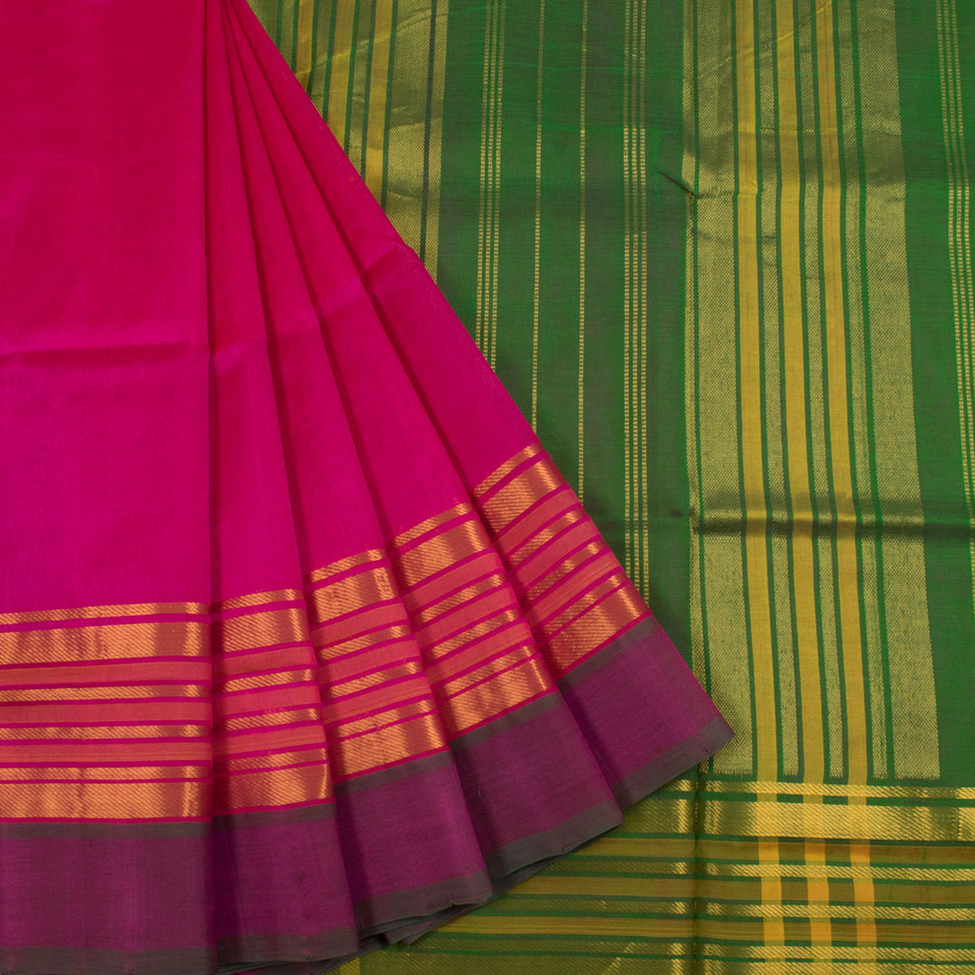 Handwoven Kanchi Silk Cotton Saree with Zari Stripes Border and Pallu