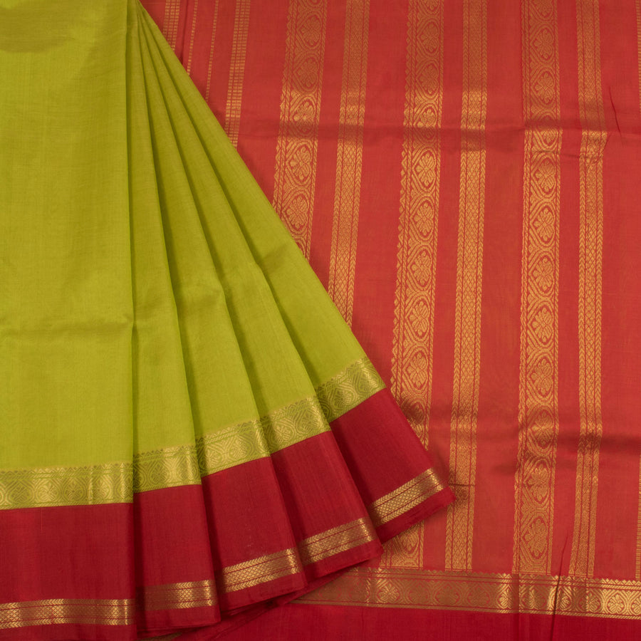 Handwoven Kanchi Silk Cotton Saree with Contrast Border and Zari Stripes Pallu