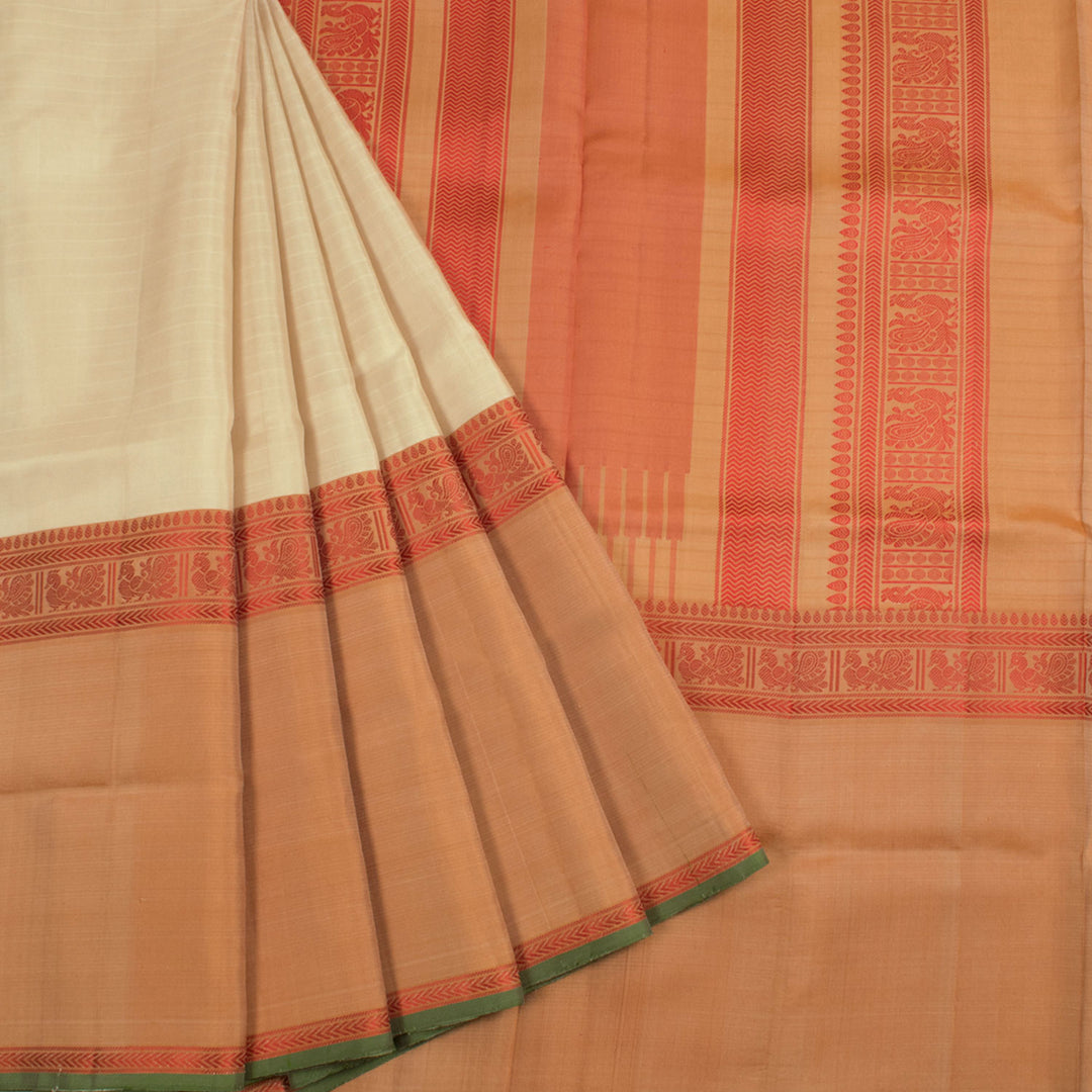 Handwoven Thread Work Kanjivaram Soft Silk Saree with Thoranam Peacock Motifs Border