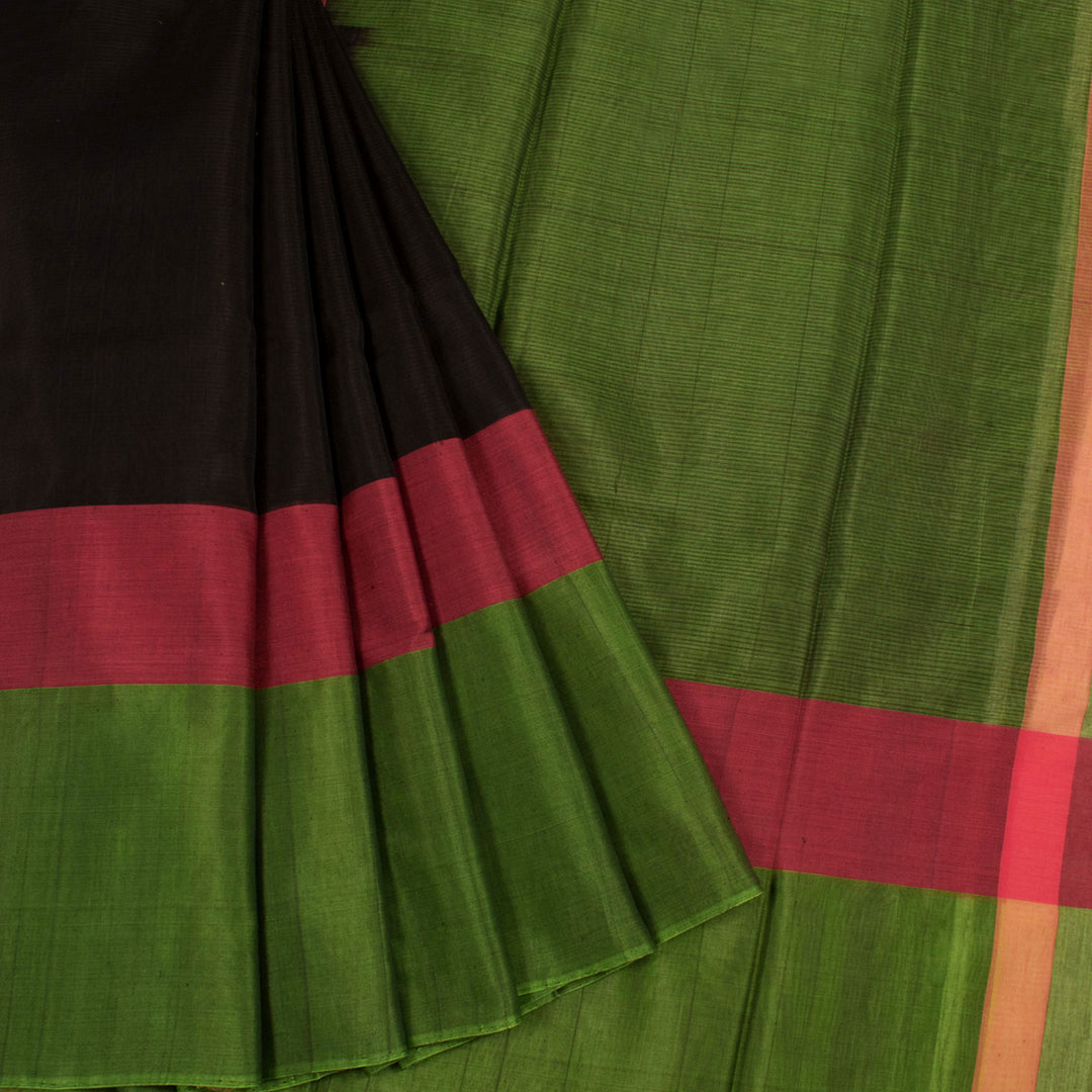 Handwoven Kanchi Silk Cotton Saree with Twin Colour Border