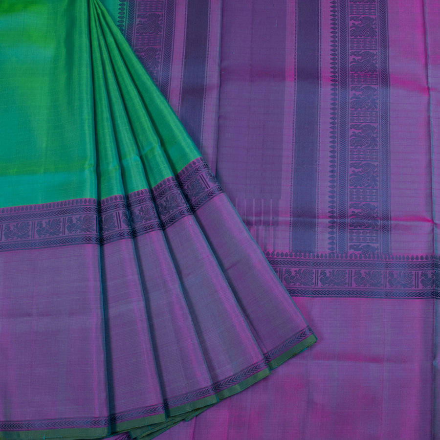 Handwoven Thread Work Kanjivaram Soft Silk Saree with Thoranam Peacock Motifs Border