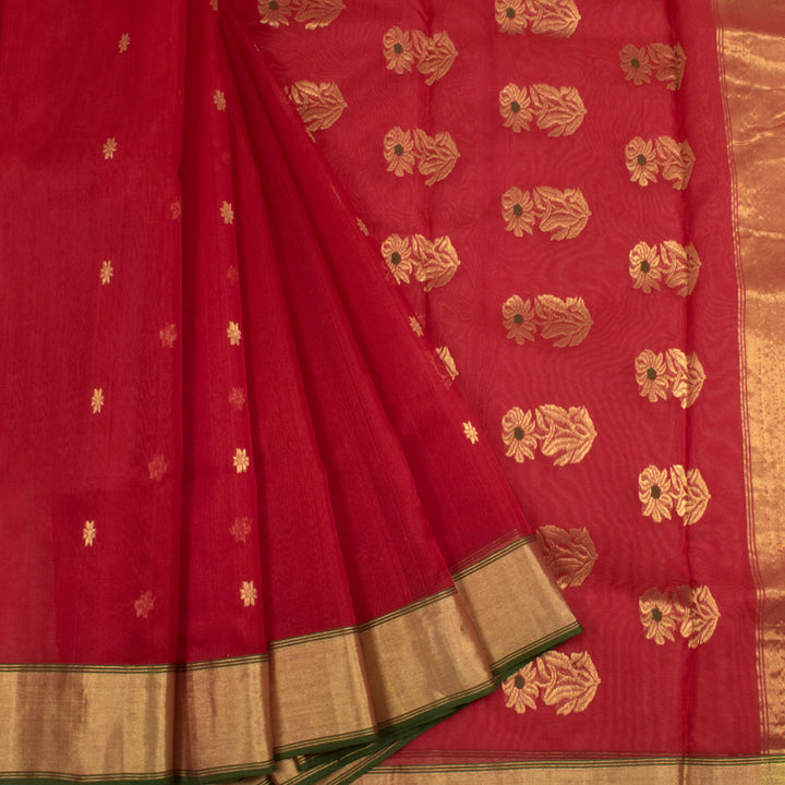 Handwoven Chanderi Silk Saree With Floral Motifs And Zari Border 