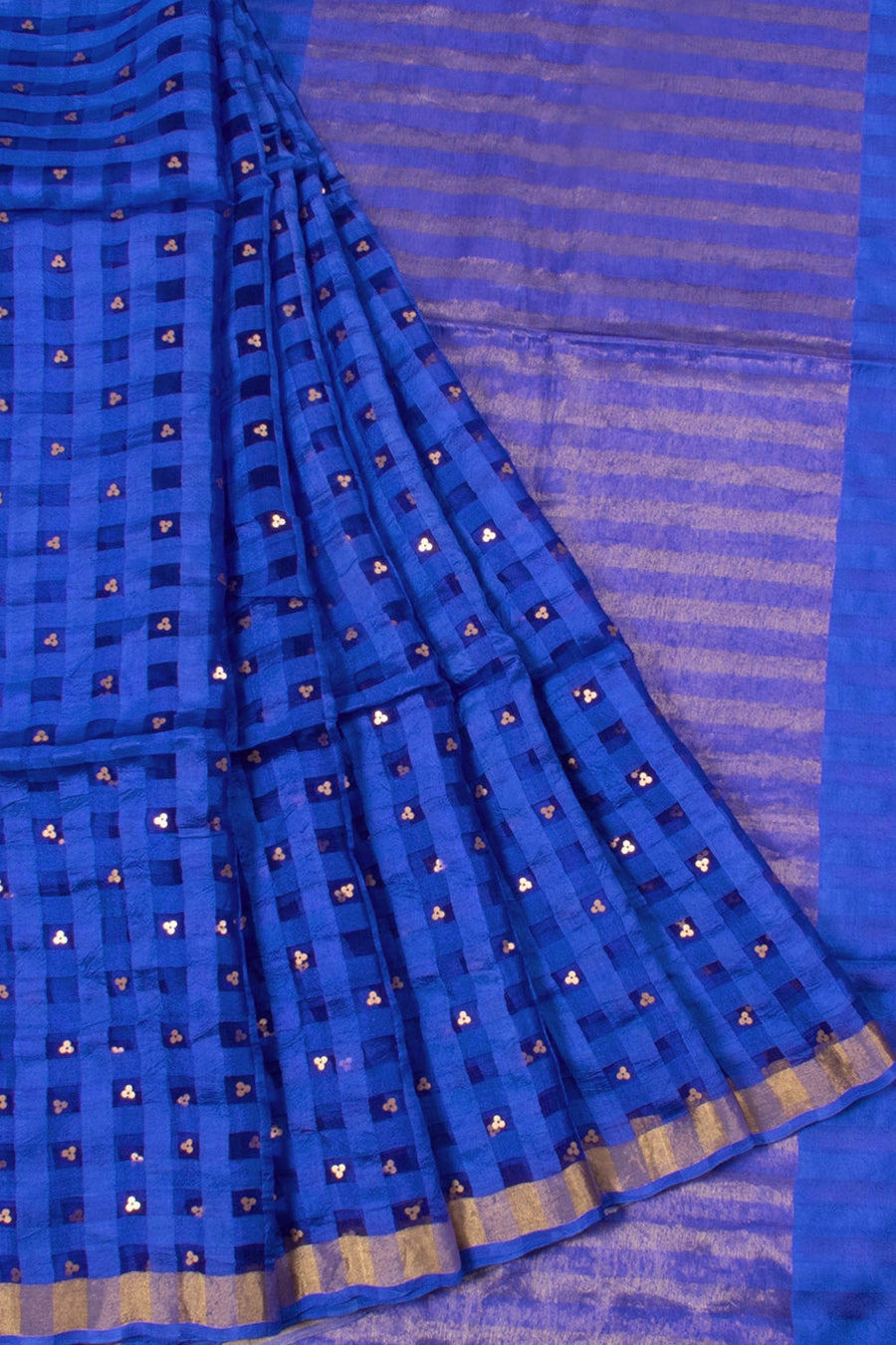 Handloom Self Checks Silk Saree with Allover Sequin Work and Zari Border