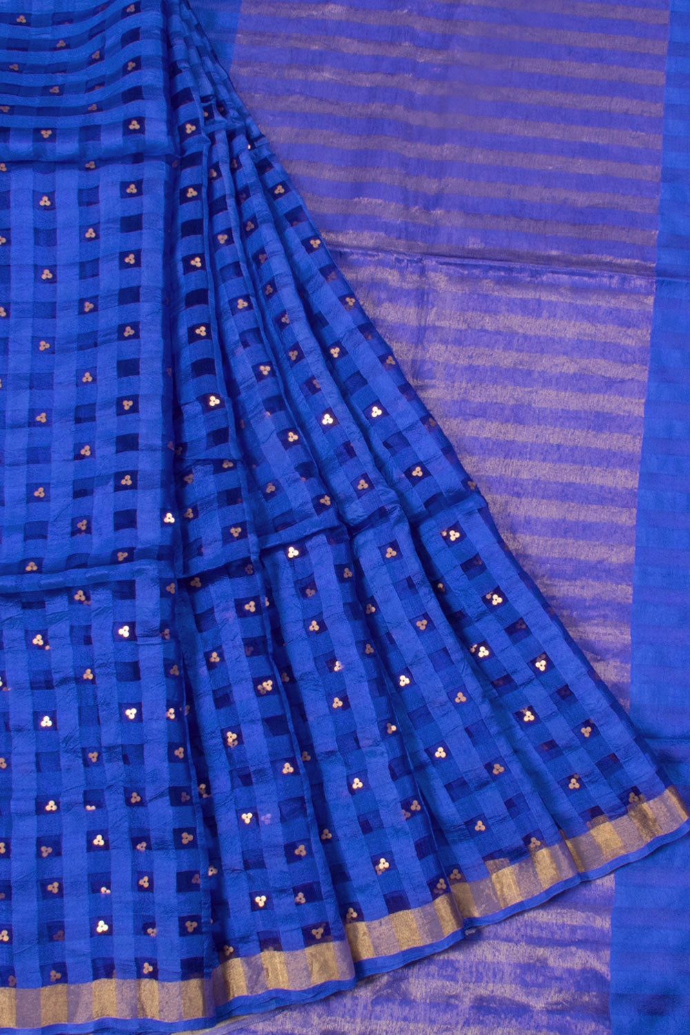 Handloom Self Checks Silk Saree with Allover Sequin Work and Zari Border