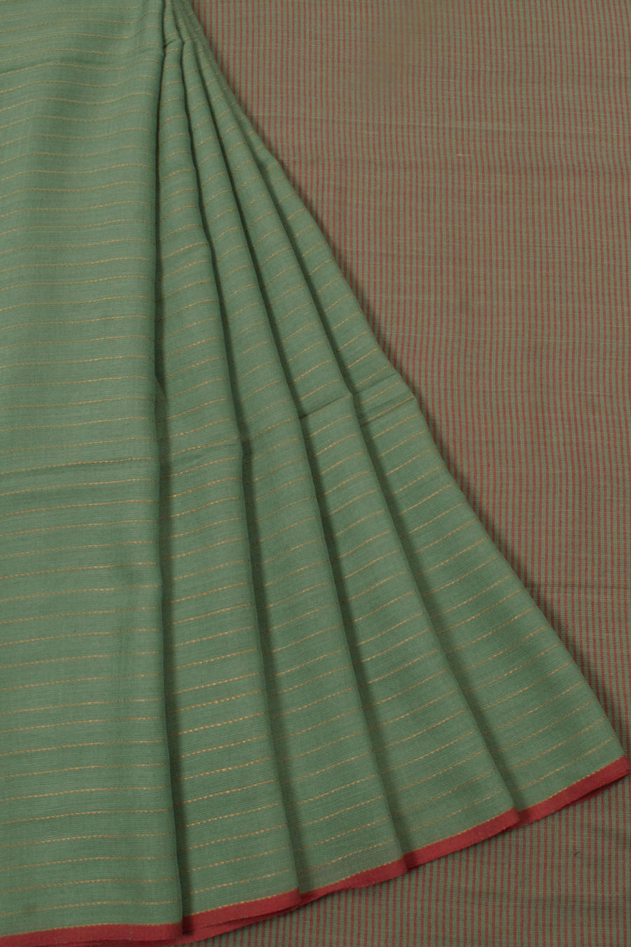 Handloom Silk Cotton Saree with Stripes Design and Red Selvedge 