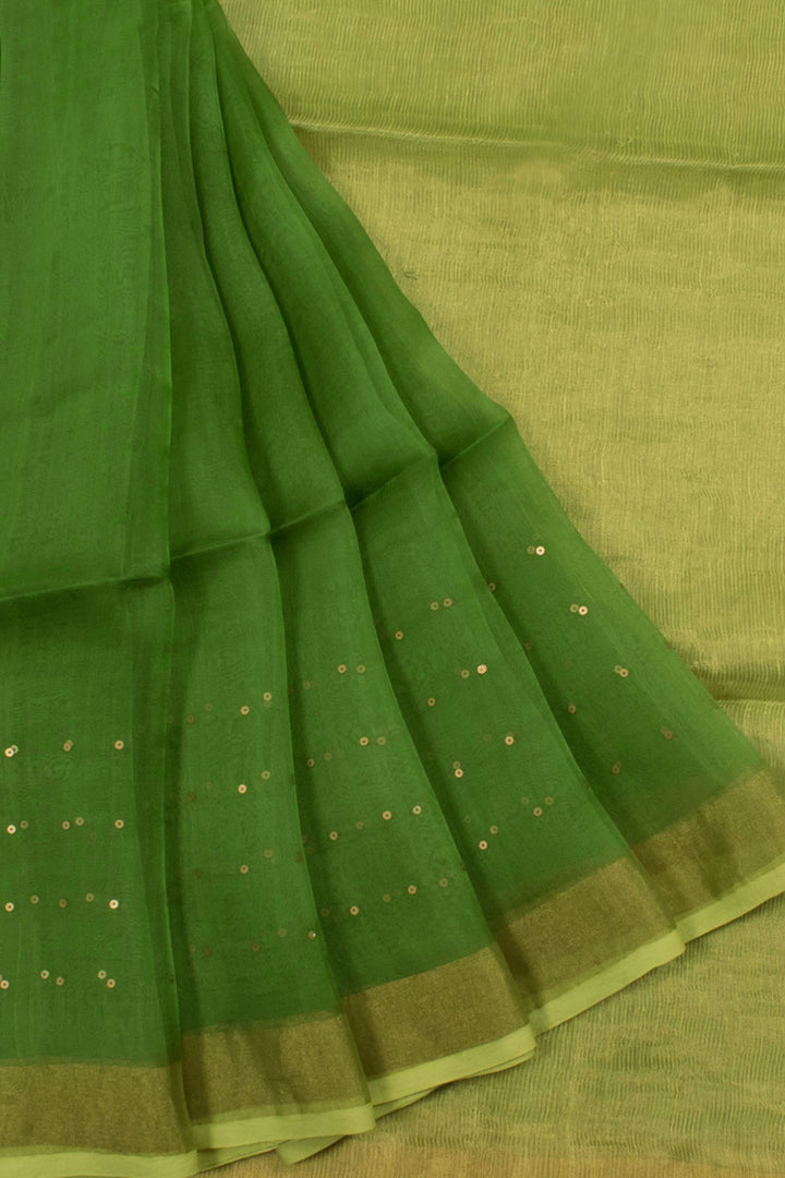 Handloom Muslin Silk Saree with Sequin Work Border and Tissue Silk Pallu 