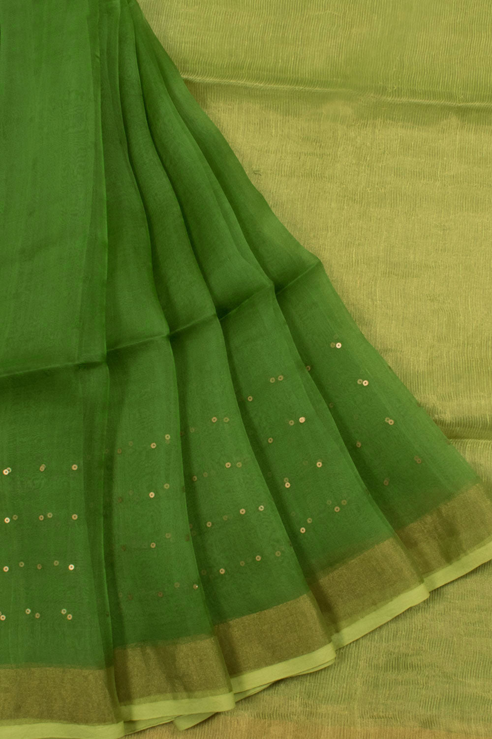 Handloom Muslin Silk Saree with Sequin Work Border and Tissue Silk Pallu 