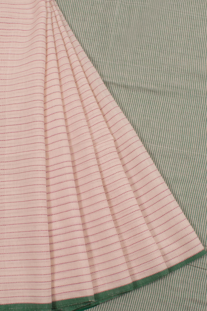 Handloom Silk Cotton Saree with Stripes Design and Green Selvedge
