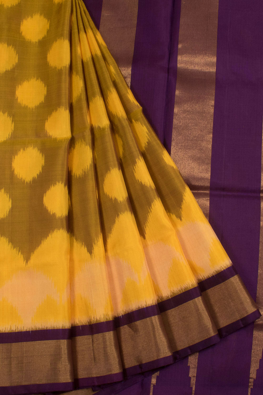 Handloom Kanjivaram Soft Silk Saree with Geometric Ikat Design and Tissue Border