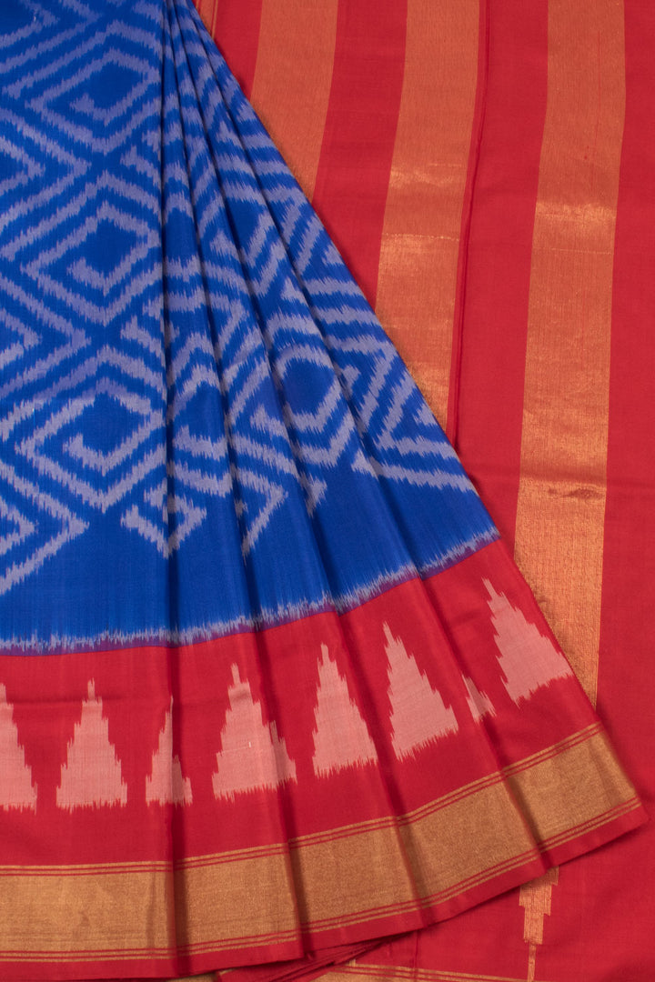 Handloom Kanjivaram Ikat Soft Silk Saree with Diamond Design and Zari Border