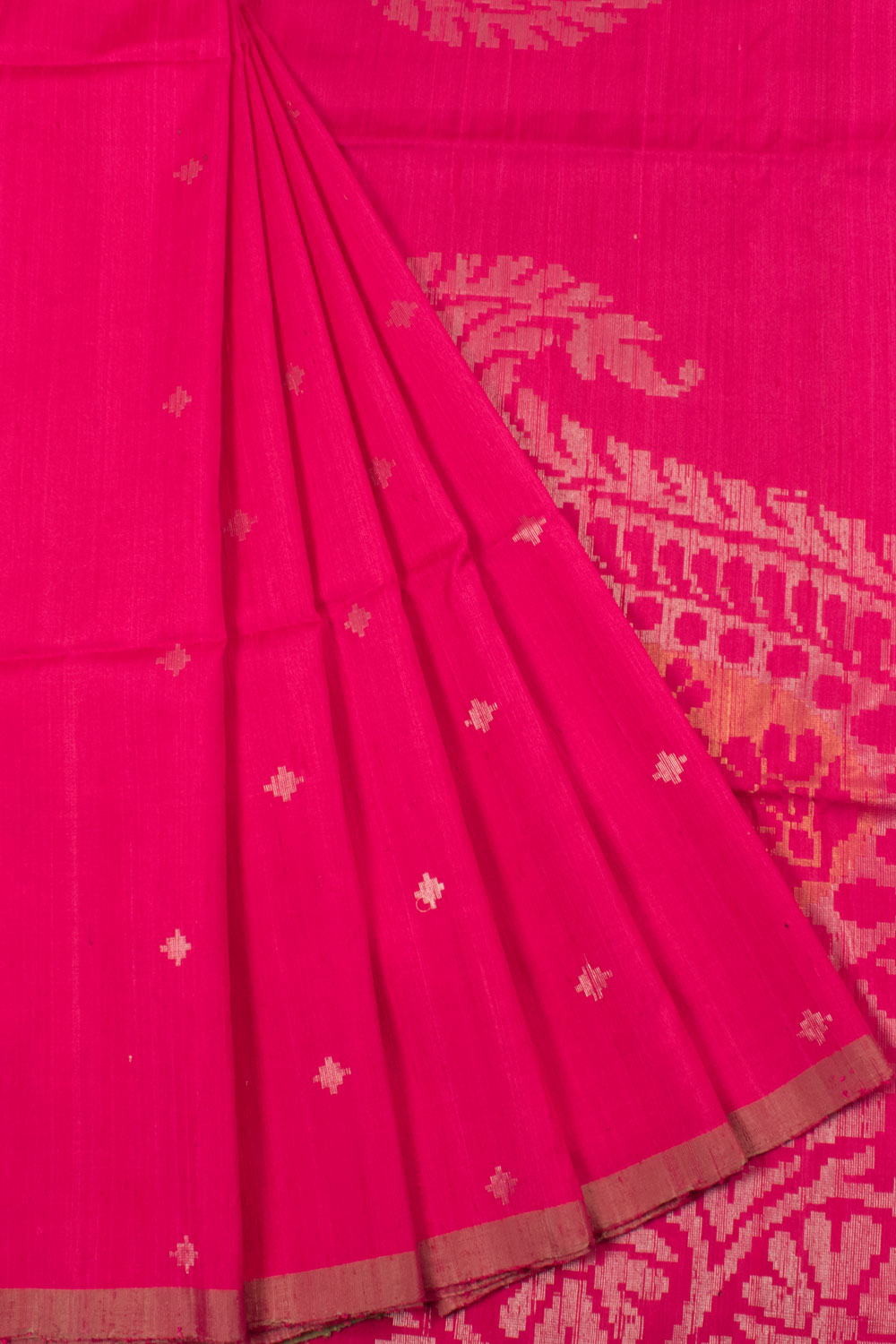 Handloom Kanjivaram Dupion Silk Saree with Floral Motifs, Geometric Design and Brocade Blouse
