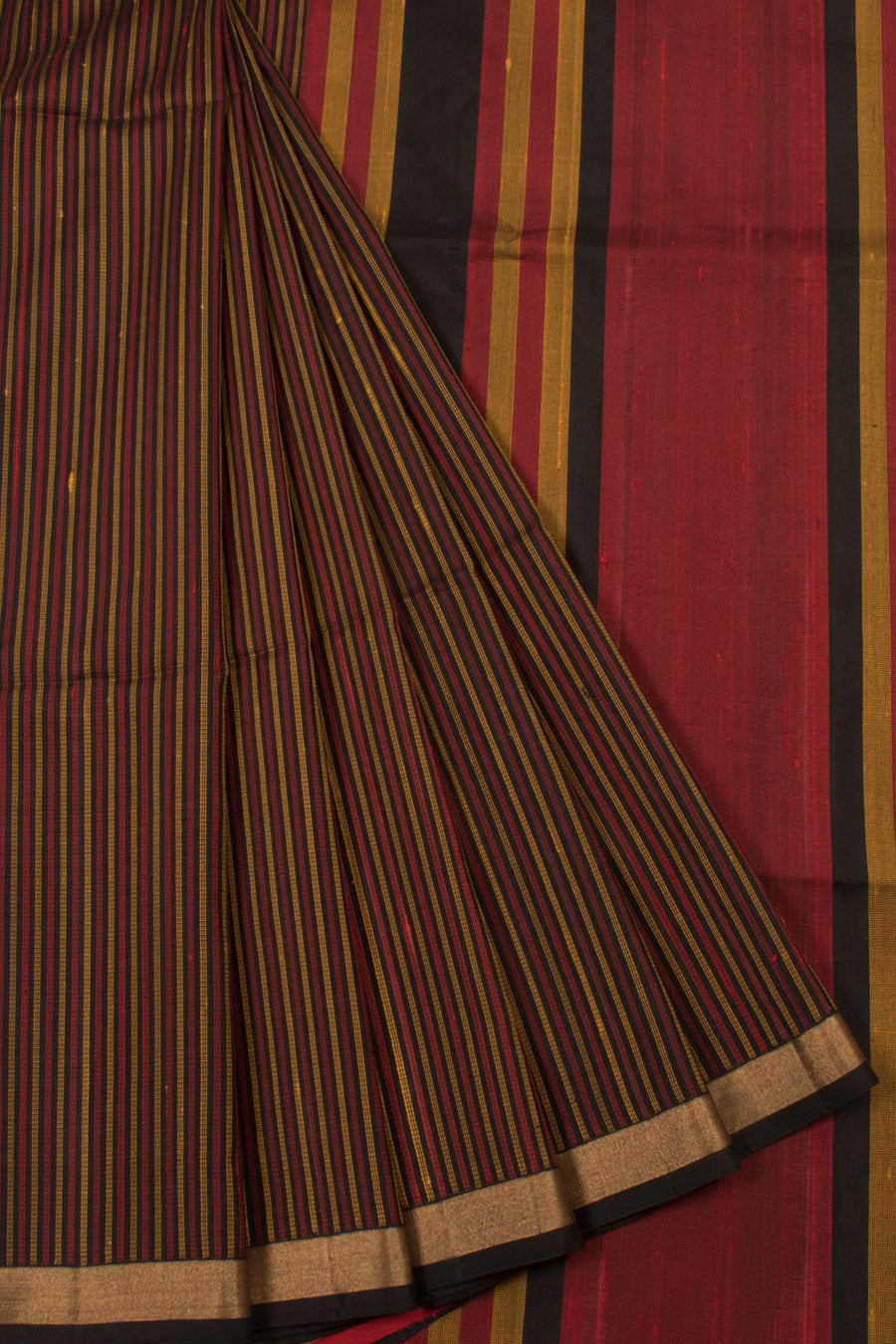 Handloom Kanjivaram Soft Silk Saree with Horizontal Stripes, Zari Border and Brocade Blouse