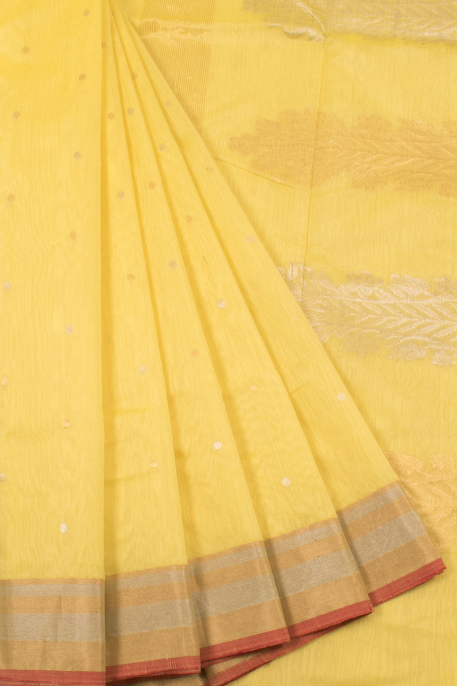 Handloom Chanderi Silk Cotton Saree with Gold Silver Zari Border