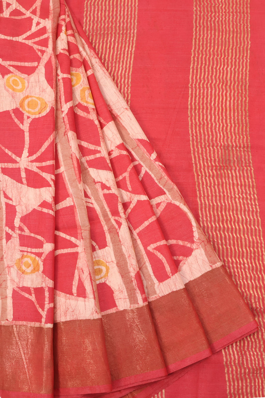 Batik Printed Tussar Silk Saree with Abstract Design