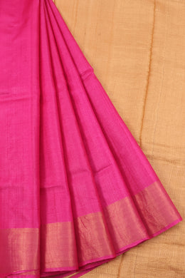 Handloom Tussar Silk Saree with Zari Border and Contrast Pallu