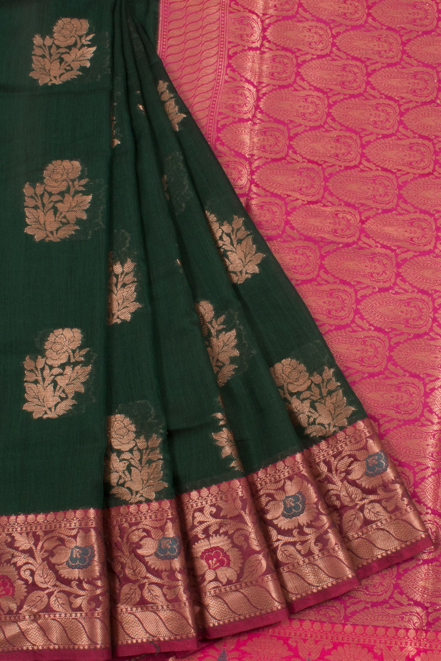 Banarasi Cotton Saree with Floral Motifs, Meenakari Border and Brocade Blouse