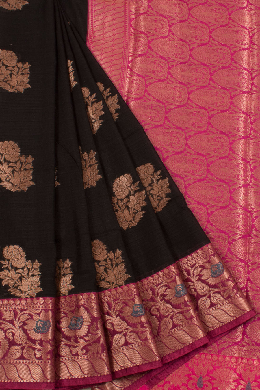 Banarasi Cotton Saree with Floral Motifs, Meenakari Border and Brocade Blouse