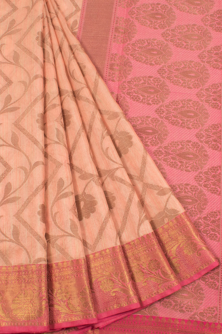 Banarasi Cotton Saree with Jaal Design, Floral Border and Brocade Blouse