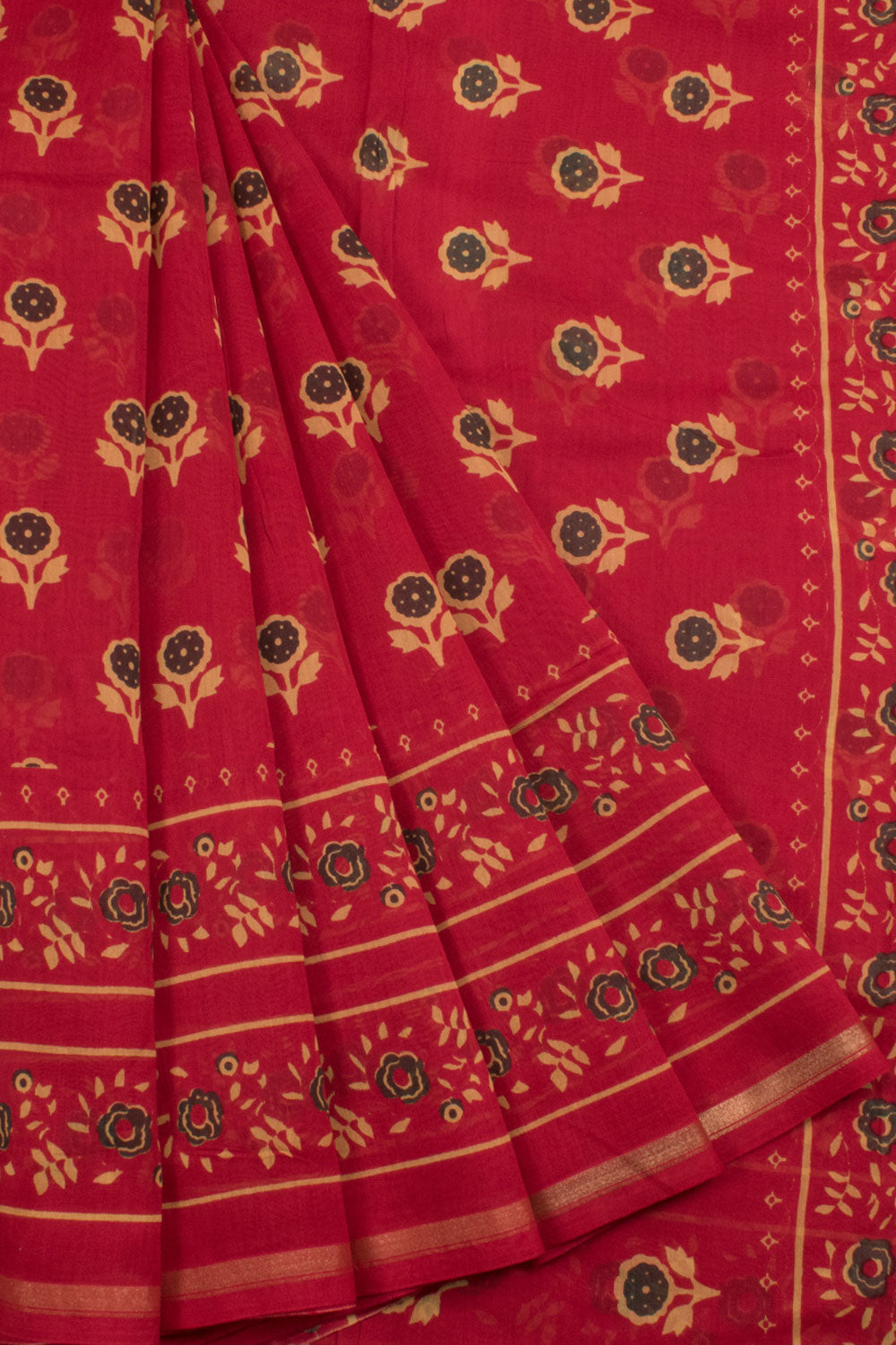 Hand Block Printed Chanderi Silk Cotton Saree with Floral Motifs