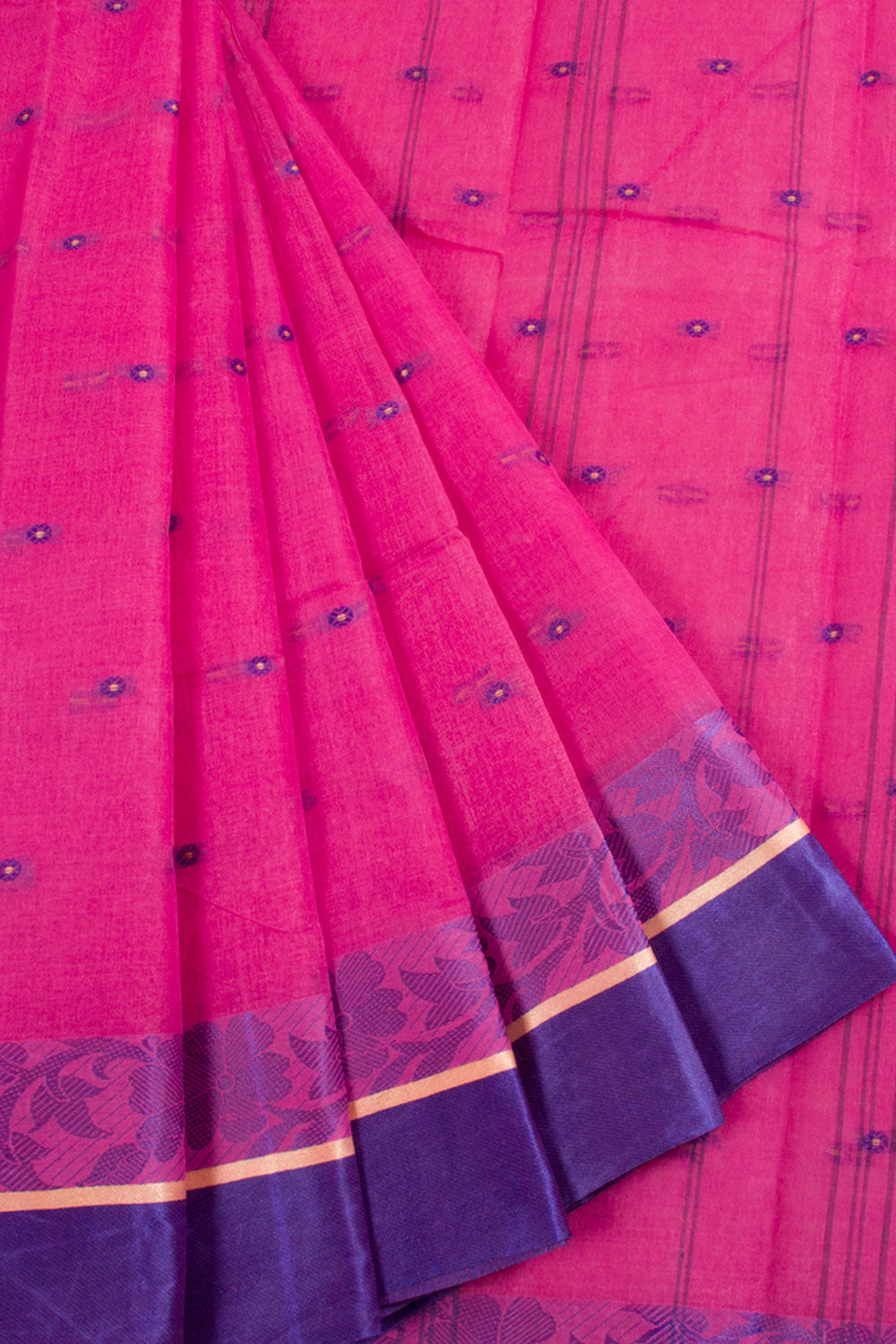Handwoven Bengal Tant Cotton Saree with Floral Motifs, Floral Border, Paisley Floral Design Pallu and without Blouse
